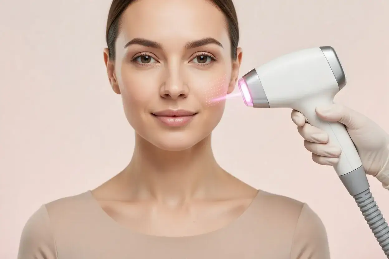 Kobieta poddaje się zabiegowi laserowemu na twarz, odkrywając nową estetykę we Wrocławiu.