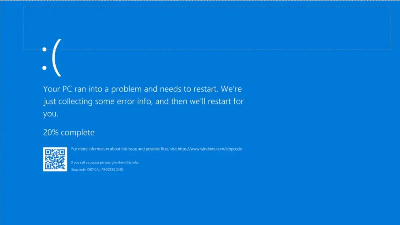 Niebieski ekran śmierci Windows z komunikatem o błędzie. Podpowiada, jak naprawić błąd aktualizacji Windows.