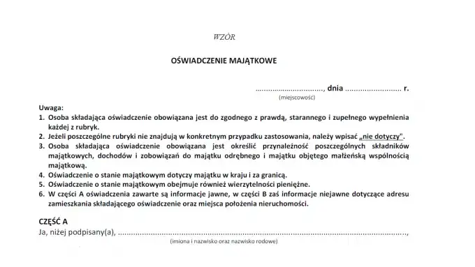 przykładowe wzory oświadczeń do wypełnienia