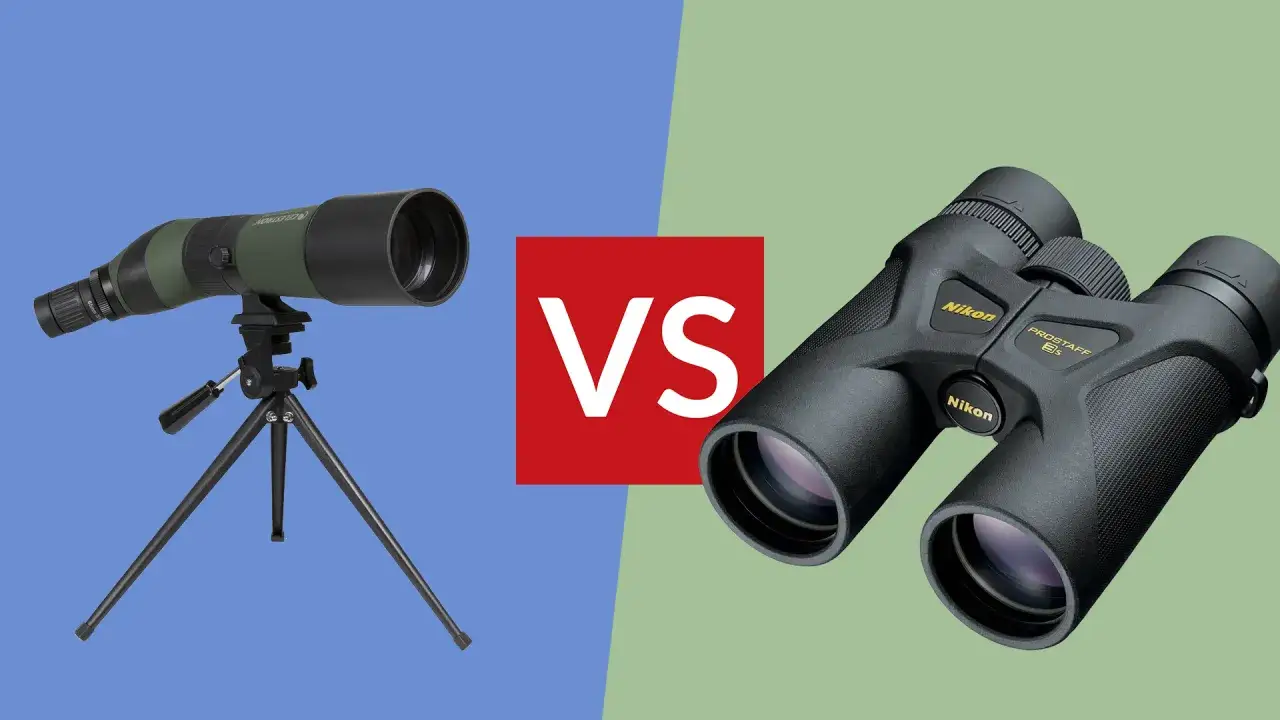 Zielony teleskop na statywie kontra czarna lornetka Nikon. Co wybierzesz: lunetę czy lornetkę?
