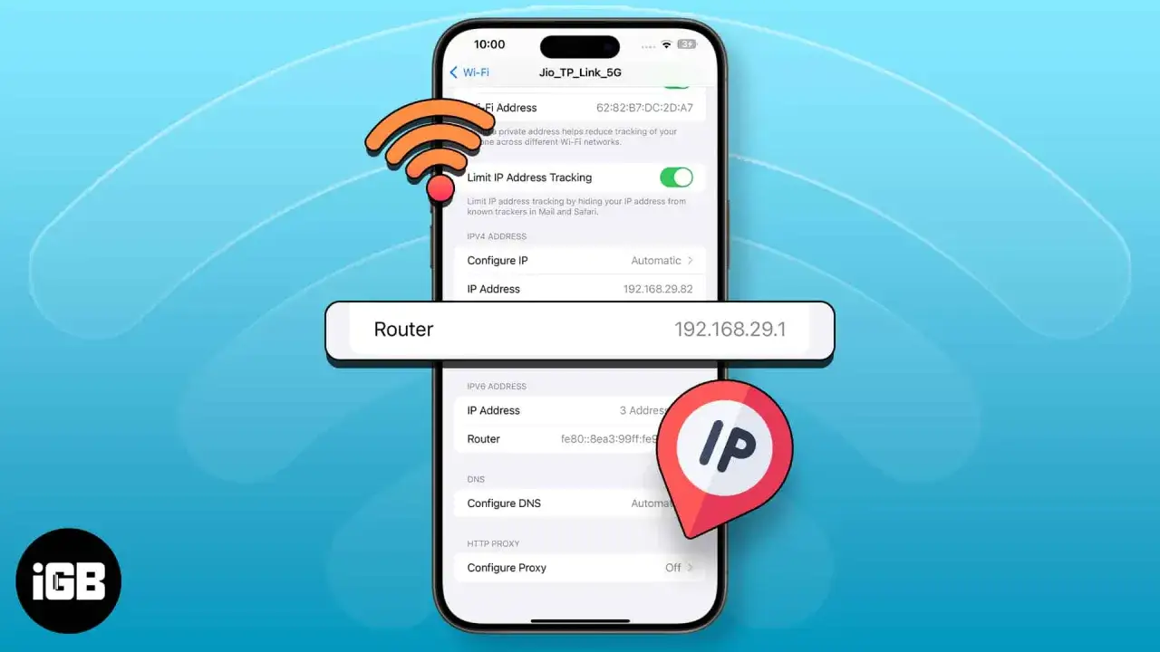 Jak sprawdzić IP na telefonie? Widok ustawień Wi-Fi na iPhonie, gdzie widać adres IP routera 192.168.29.1 i adres IP telefonu 192.168.29.82.