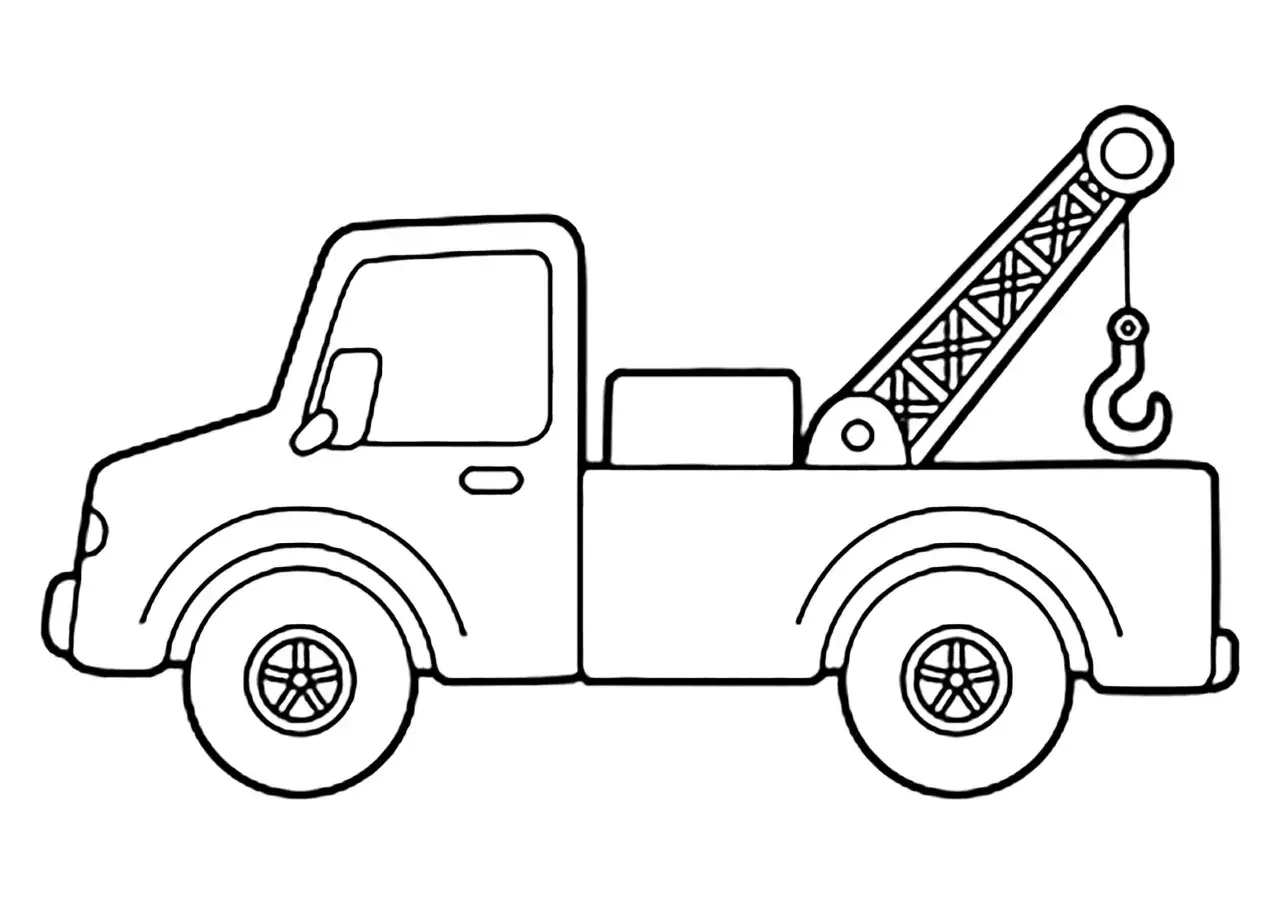 Grúa para colorear lista para ser pintada. ¡Imagina las aventuras que tendrá esta grúa!