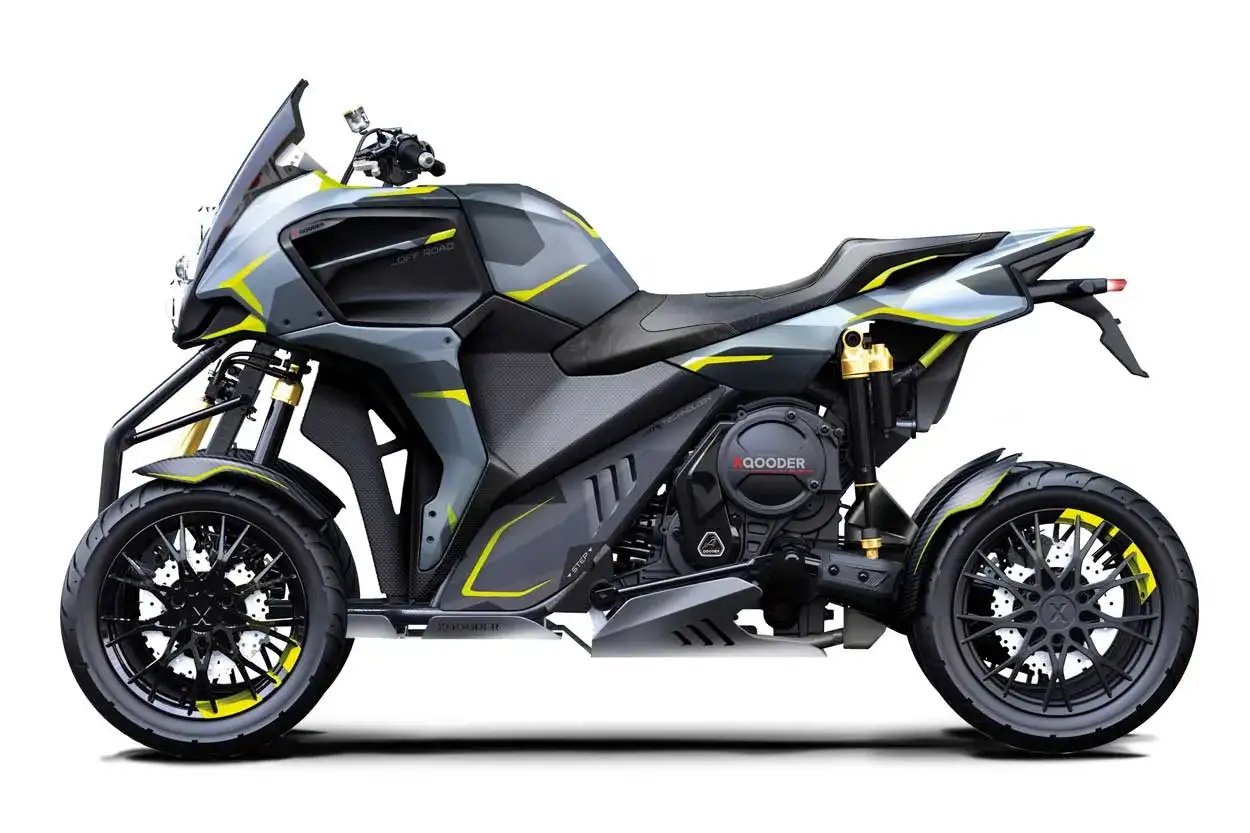 Qooder QV3, un triciclo futurista gris y amarillo con dise&ntilde;o 
