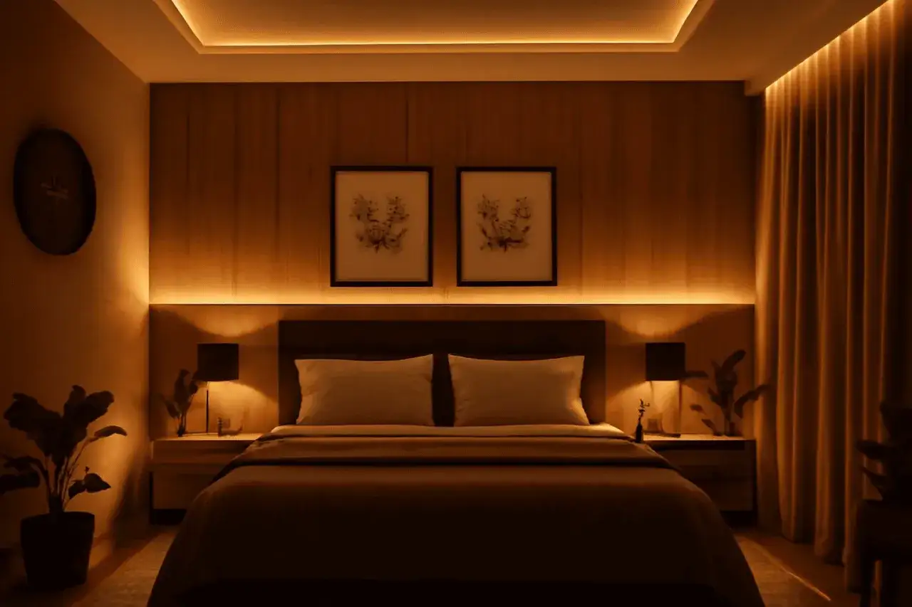 Habitación acogedora con cama doble, cuadros florales y luz cálida. Me duermo pero no descanso, ¿qué puedo hacer?