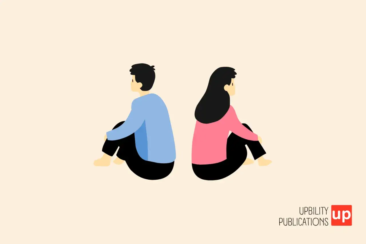 Un homme et une femme assis dos à dos, symbolisant une distance. Il n'est jamais disponible le week-end, ce qui crée cette séparation.