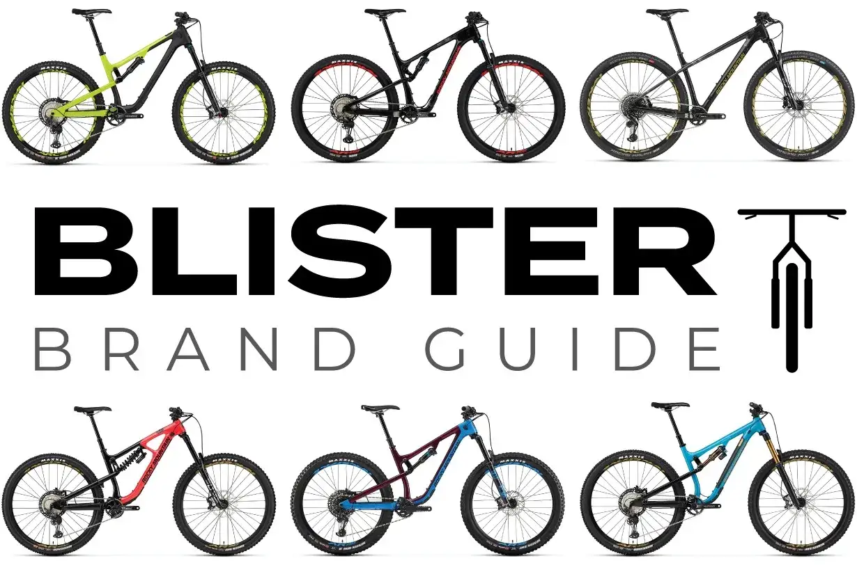 Blister Brand Guide featuring Rocky Mountain bicycle reviews. A lineup of various mountain bikes in different colors and styles.