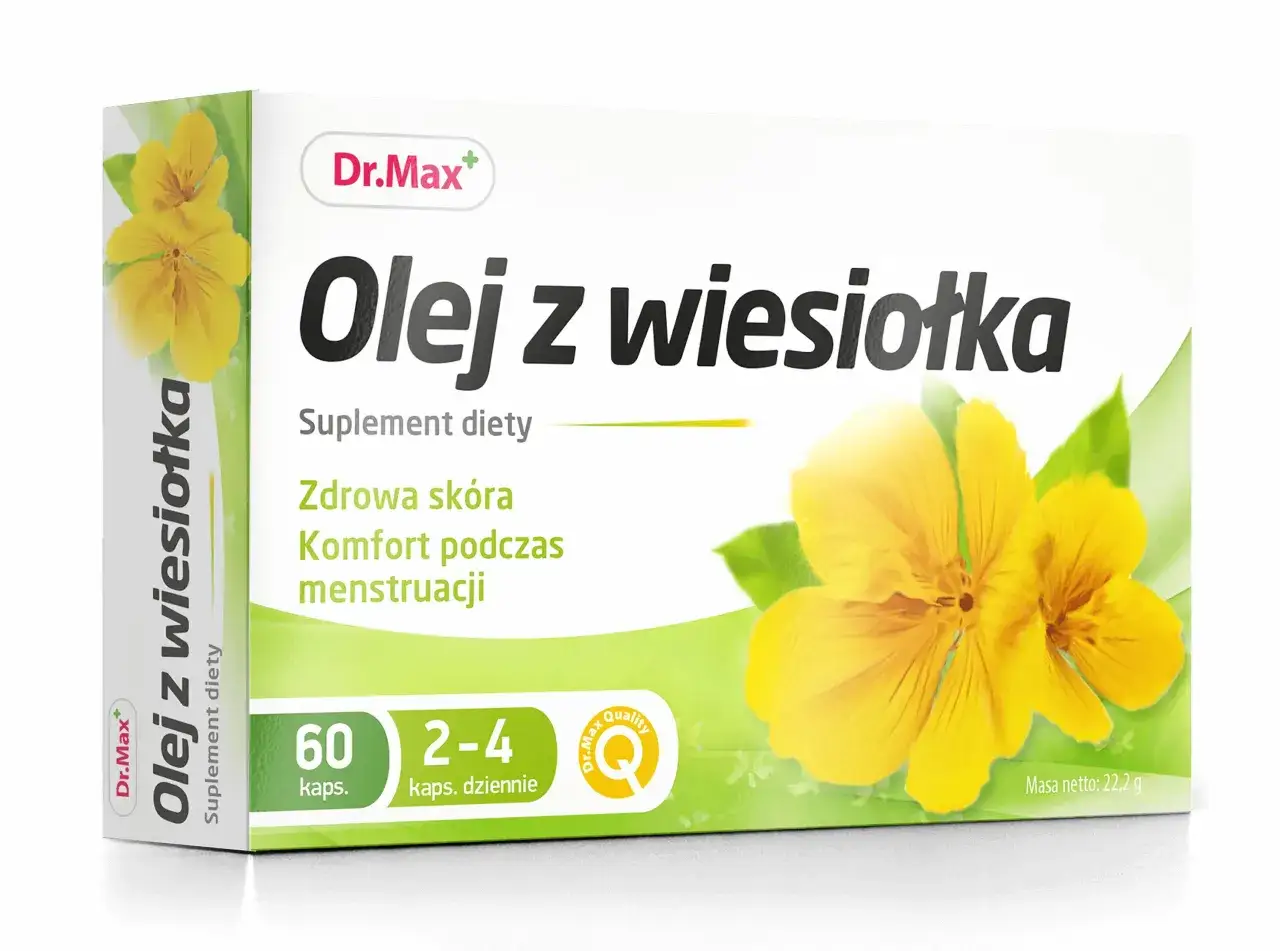 Olej z wiesiołka Dr.Max: wsparcie dla skóry i komfortu menstruacji. Przed użyciem zapoznaj się z przeciwwskazaniami.