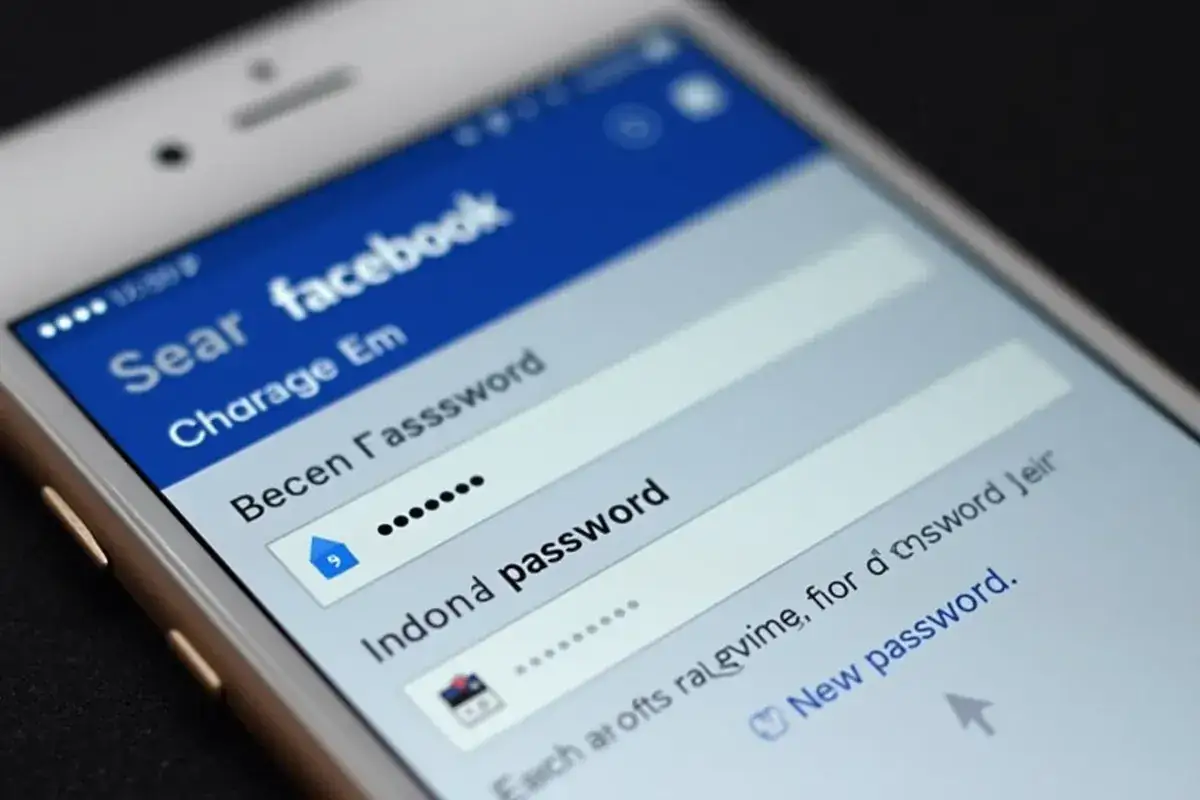 Ekran telefonu z aplikacją Facebook. Widoczny formularz logowania, gdzie można zmienić hasło.