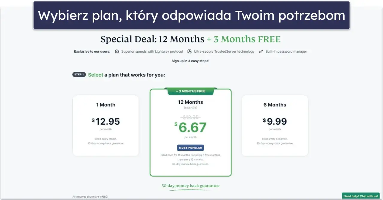 Wybierz tani vpn! Oferta specjalna: 12 miesięcy + 3 miesiące gratis. Najpopularniejszy plan za $6.67/miesiąc.