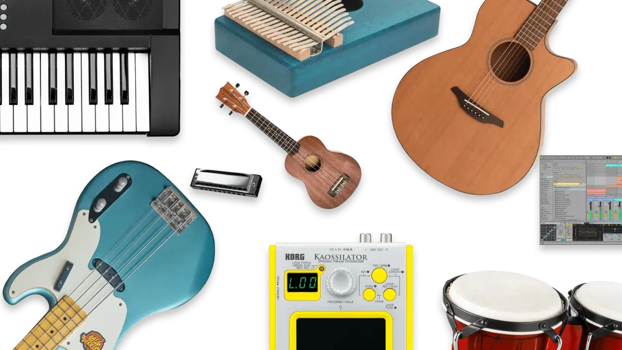 Gitarre, Ukulele, Bass, Kalimba, Mundharmonika, Keyboard, Bongos und ein Synthesizer. Was ist das einfachste Instrument? Vielleicht die Mundharmonika.