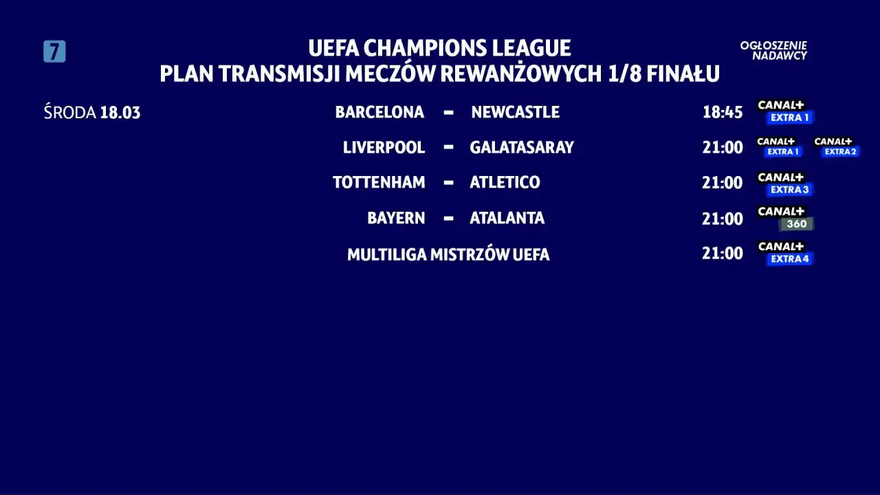 Plan transmisji meczów rewanżowych 1/8 finału Ligi Mistrzów UEFA: Barcelona - Newcastle, Liverpool - Galatasaray, Tottenham - Atletico, Bayern - Atalanta. Kiedy gra Liga Mistrzów, emocje gwarantowane!