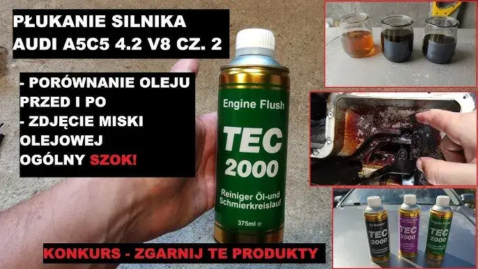 por&oacute;wnanie starego oleju przed i po płukaniu silnika