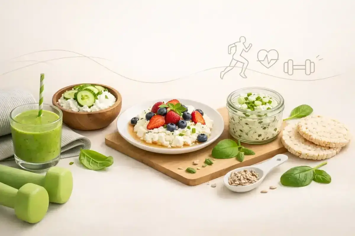 Zdrowa kolacja w 5 minut: twarożek z owocami, smoothie, dip z ziołami i chrupki. Idealne dla aktywnych!