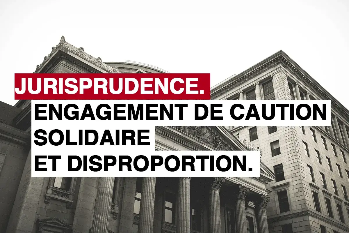 Jurisprudence : engagement de caution solidaire et disproportion. L'image montre des b&acirc;timents imposants, symbolisant la justice, avec le texte 