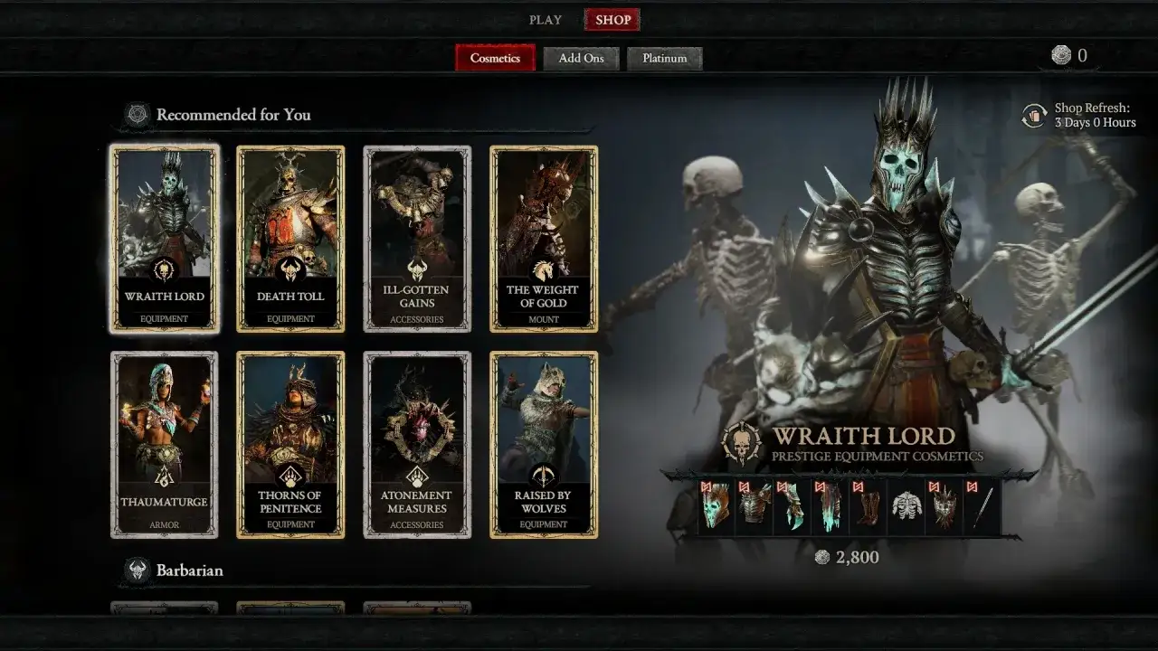 Diablo 4: Sklep z przedmiotami kosmetycznymi dla Barbarianina. W ofercie