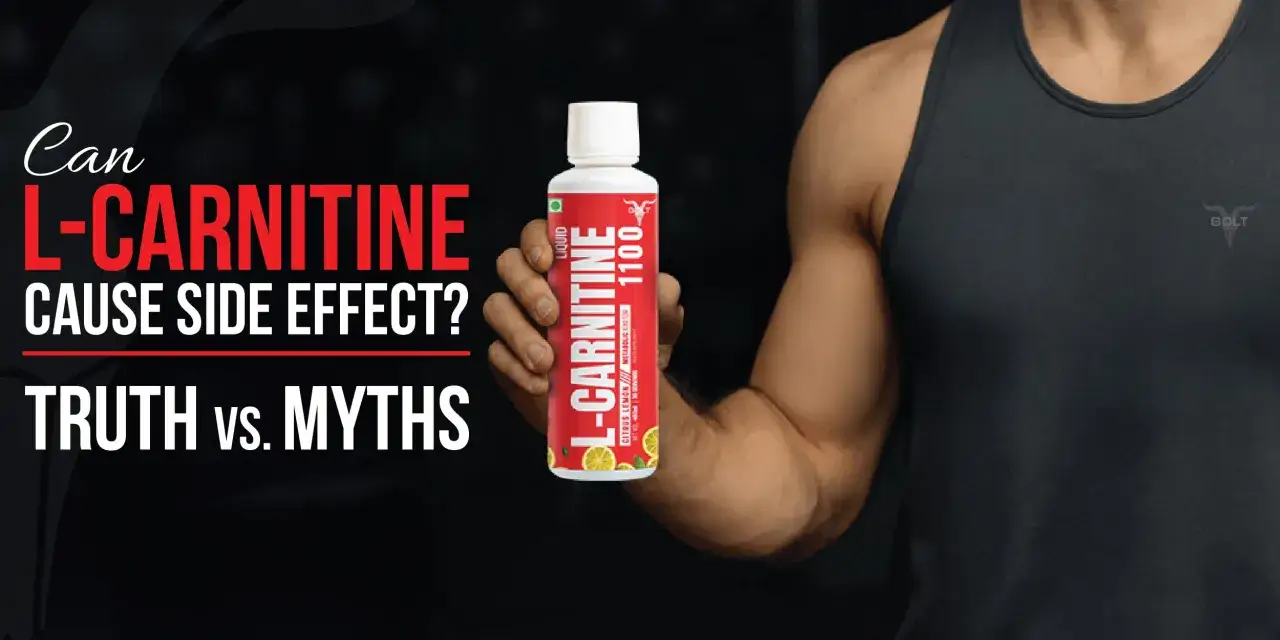 Un homme tient une bouteille de L-Carnitine. Le texte interroge sur le danger de la L-Carnitine et oppose vérité et mythes.