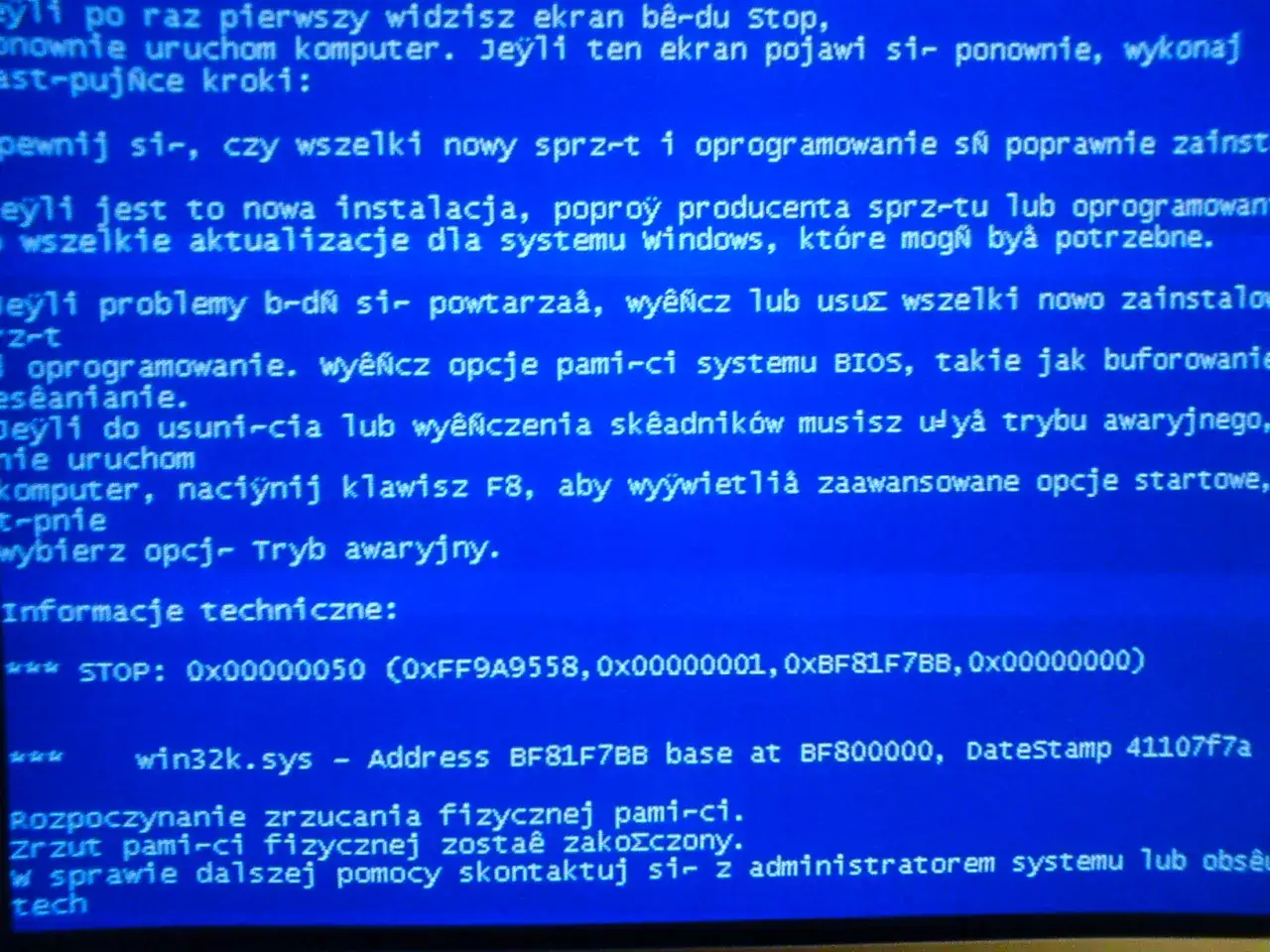 Niebieski ekran błędu Windows XP, znany jako 