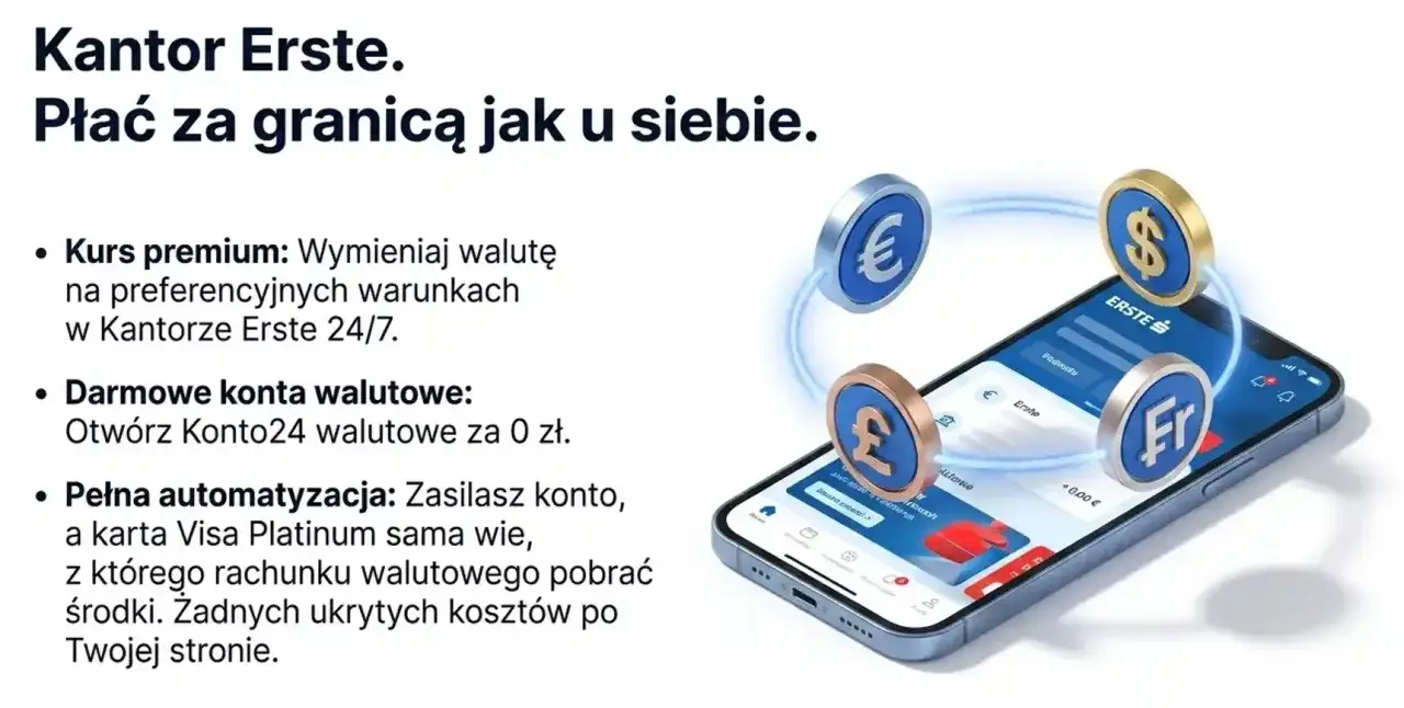 Kantor Erste oferuje kursy premium i darmowe konta walutowe. Płać za granicą jak u siebie, korzystając z automatyzacji, jak w Santander Select.