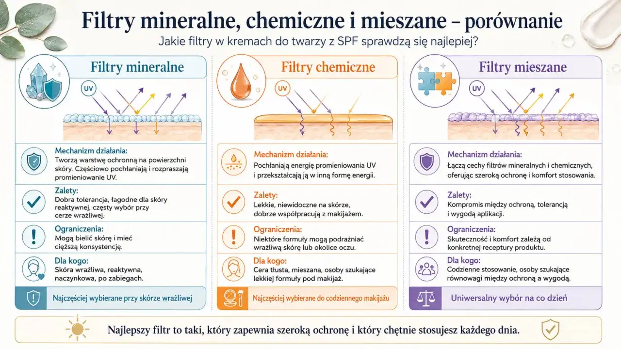 Porównanie filtrów mineralnych, chemicznych i mieszanych. Filtry mineralne to najlepsza baza pod makijaż dla skóry wrażliwej.