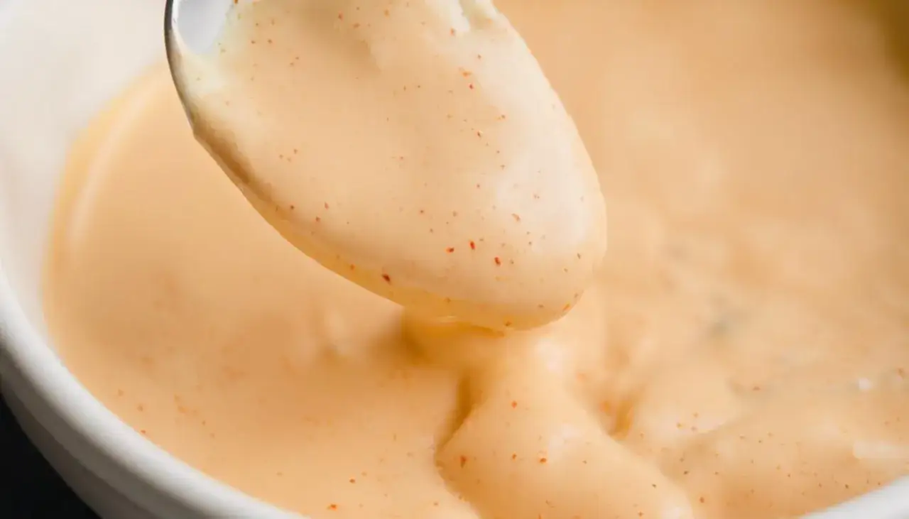 Une cuill&egrave;re de sauce Big Mac onctueuse, parsem&eacute;e de petites touches orang&eacute;es, pr&ecirc;te &agrave; sublimer un burger.