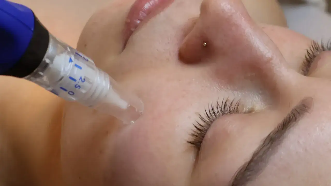 Dermapen na twarzy, nawet podczas karmienia piersią, dla pięknej skóry.