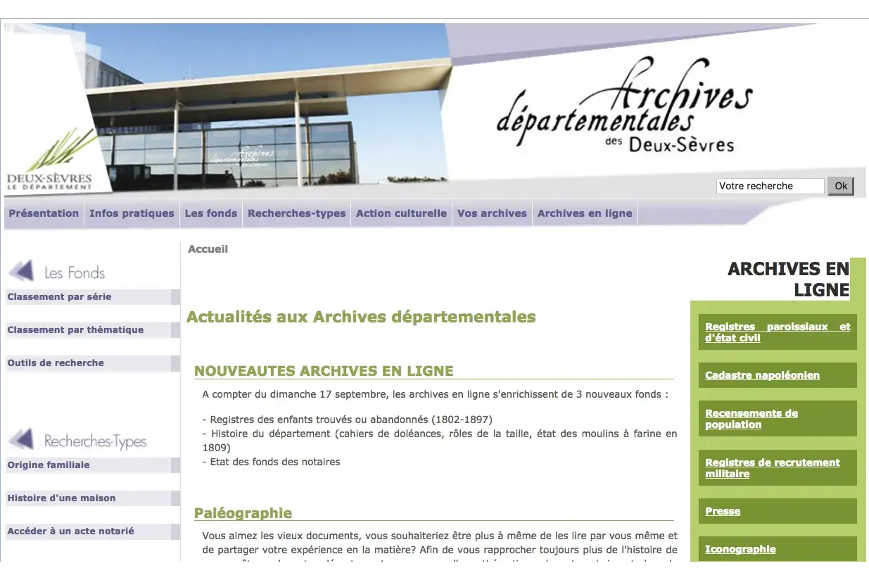 Archives d&eacute;partementales 79 Deux-S&egrave;vres : actualit&eacute;s, nouveaux fonds en ligne, pal&eacute;ographie.