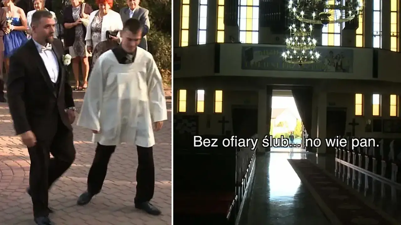 para młoda w kościele rozmawiająca z księdzem