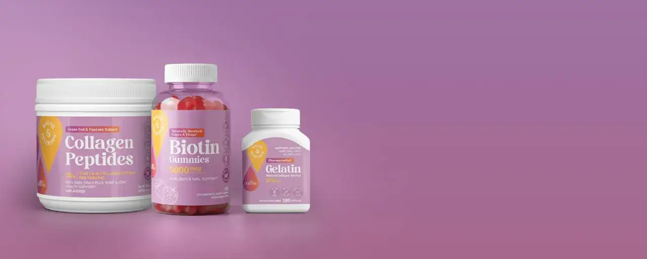 Suplementy diety: kolagen, biotyna i żelatyna. Produkty Kalos & Splendor wspierają zdrowie włosów, skóry i paznokci, zapewniając kompleksową **salvitis**.