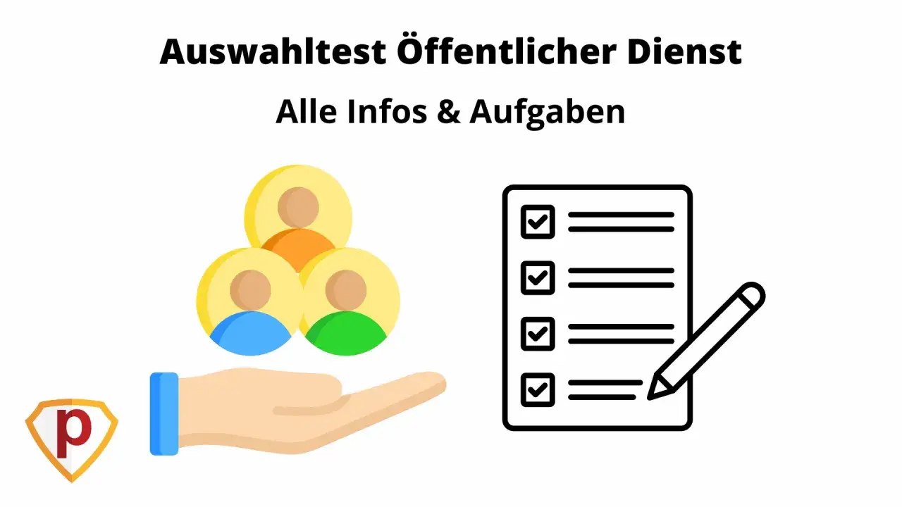 Auswahltest &Ouml;ffentlicher Dienst: Alle Infos & Aufgaben. So wird man Beamter! Hand h&auml;lt bunte Personensymbole, daneben Checkliste mit Stift.