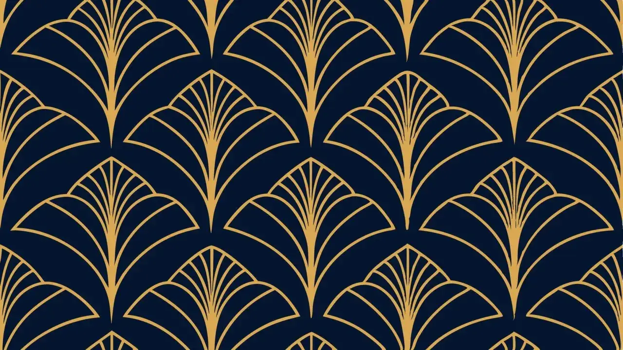 Ein elegantes Muster im **art deco stil** mit goldenen F&auml;cherformen auf dunkelblauem Hintergrund.