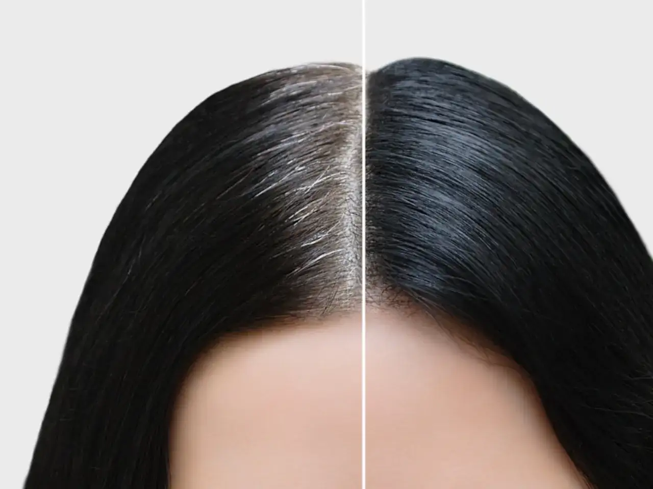 Comparación de cabello: antes y después de usar un producto para cubrir canas. Considera las magic retouch contraindicaciones.