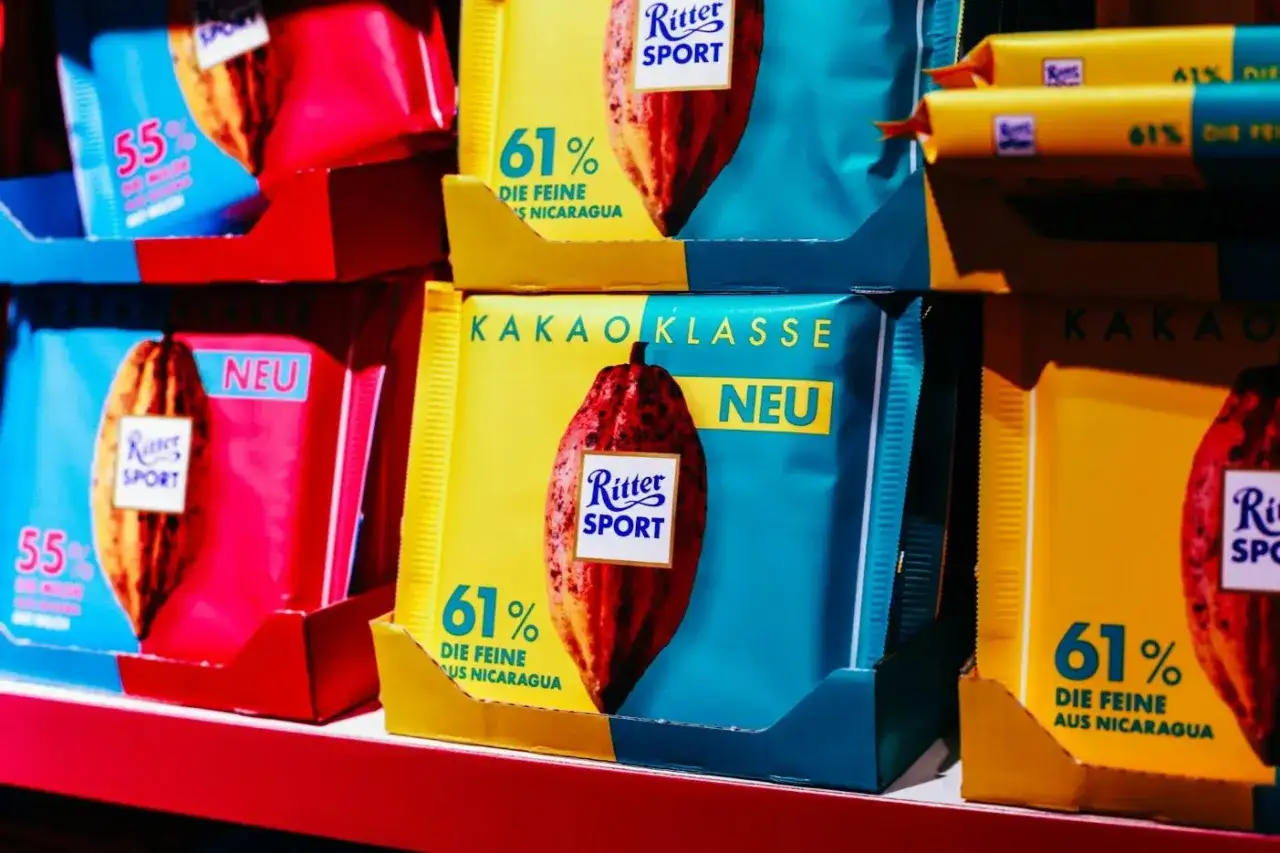 R&oacute;żnorodne niemieckie słodycze: Haribo, Ritter Sport, Milka