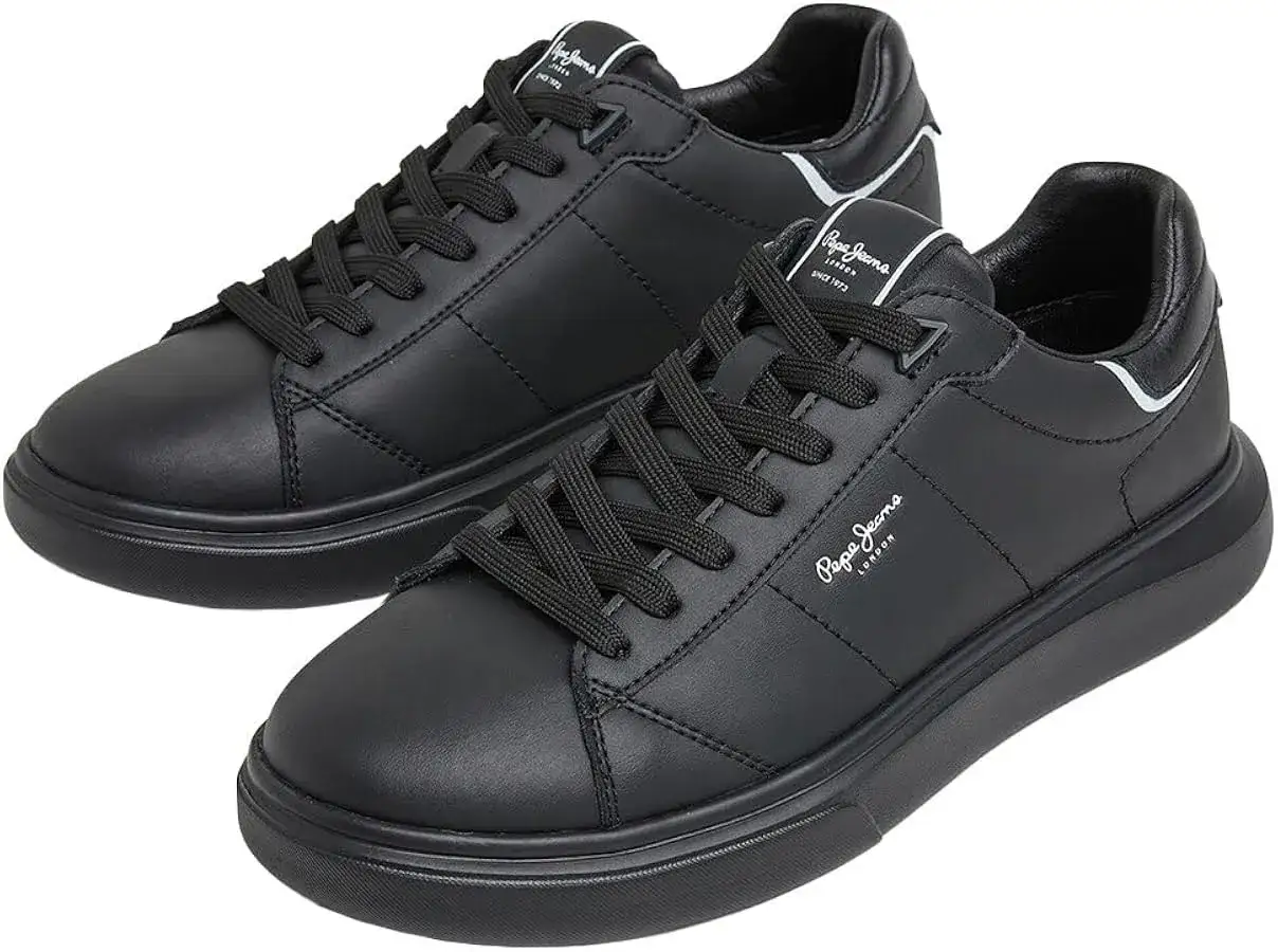 Sneakers nere in pelle per uomo Pepe Jeans, con lacci e suola in gomma.