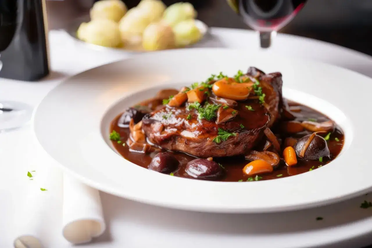 Un plat de viande mijot&eacute;e dans une sauce bordelaise riche, garni de champignons et de persil. Une recette qui promet un d&eacute;lice.