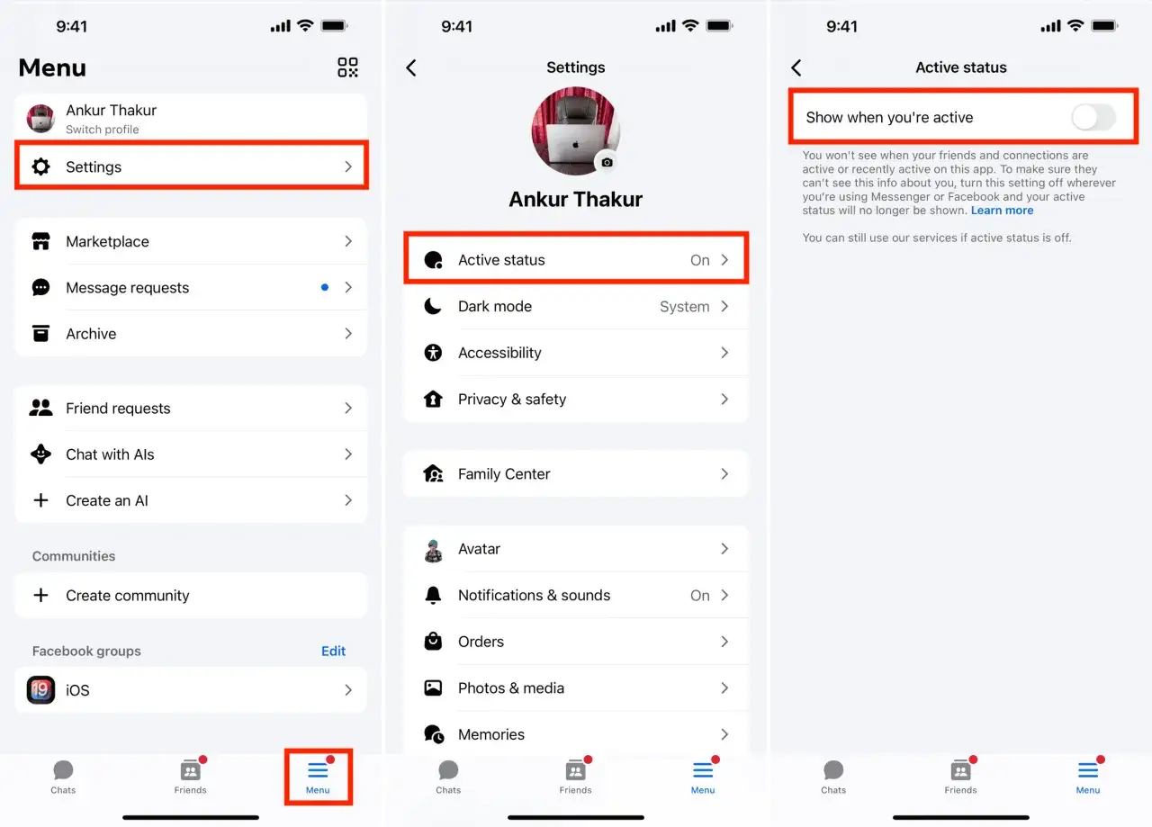 Jak zrobić się niewidocznym na Messengerze? Wchodzimy w Ustawienia, potem Aktywny status i wyłączamy
