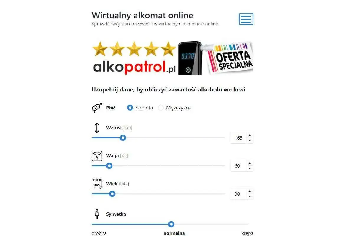 Wirtualny alkomat online. Zastanawiasz się, ile promili po 4 piwa? Wpisz dane, by sprawdzić.