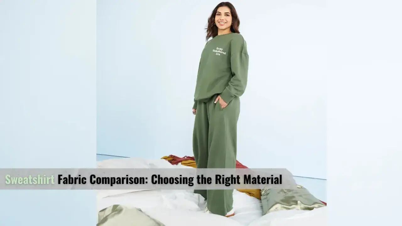Frau in gr&uuml;nem Sweatshirt und Hose. Der Text 