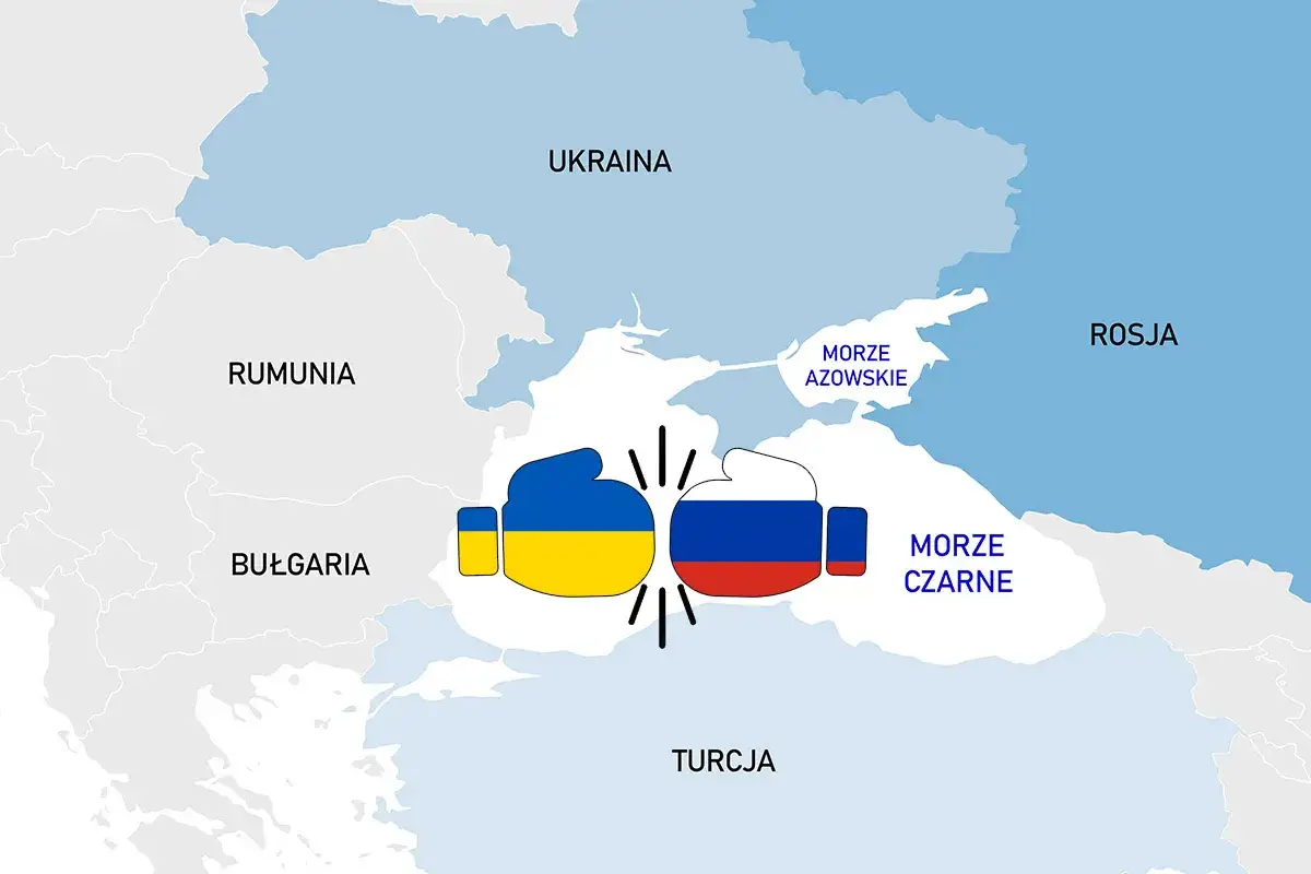 Mapa regionu Morza Czarnego z rękawicami bokserskimi Ukraina-Rosja. Czy w Bułgarii jest bezpiecznie wojna?