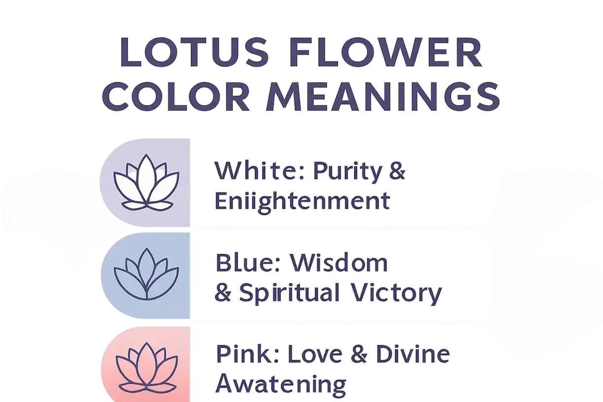 Los significados de la flor de loto colores: blanco (pureza), azul (sabiduría) y rosa (amor).