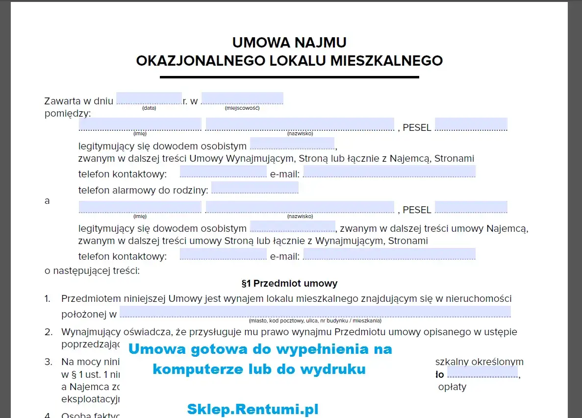 umowa najmu okazjonalnego notariusz