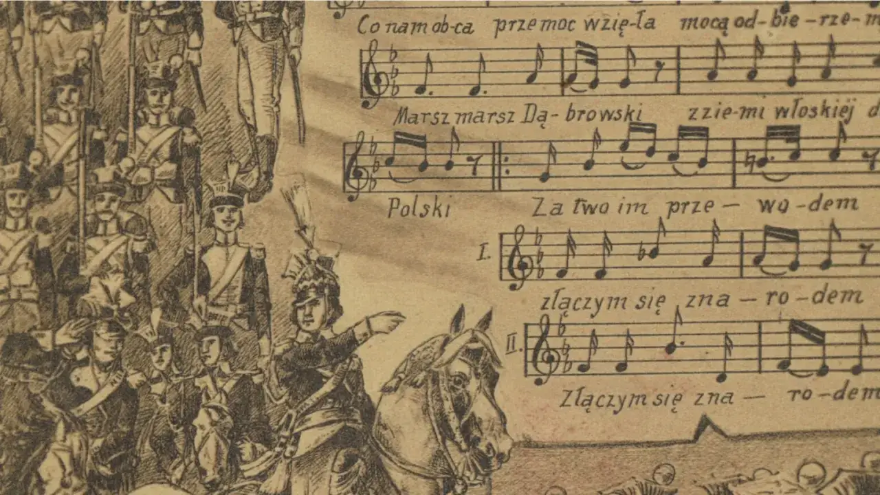 Żołnierze w historycznych strojach, nuty pieśni