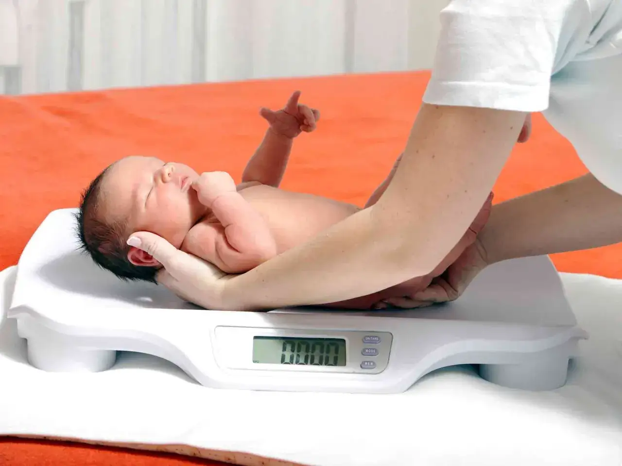 Neonato su bilancia, monitoraggio del calo fisiologico.