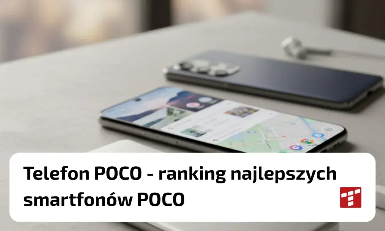 Dwa telefony POCO leżą obok siebie, jeden z włączonym ekranem pokazującym mapę. Ranking najlepszych smartfonów POCO.