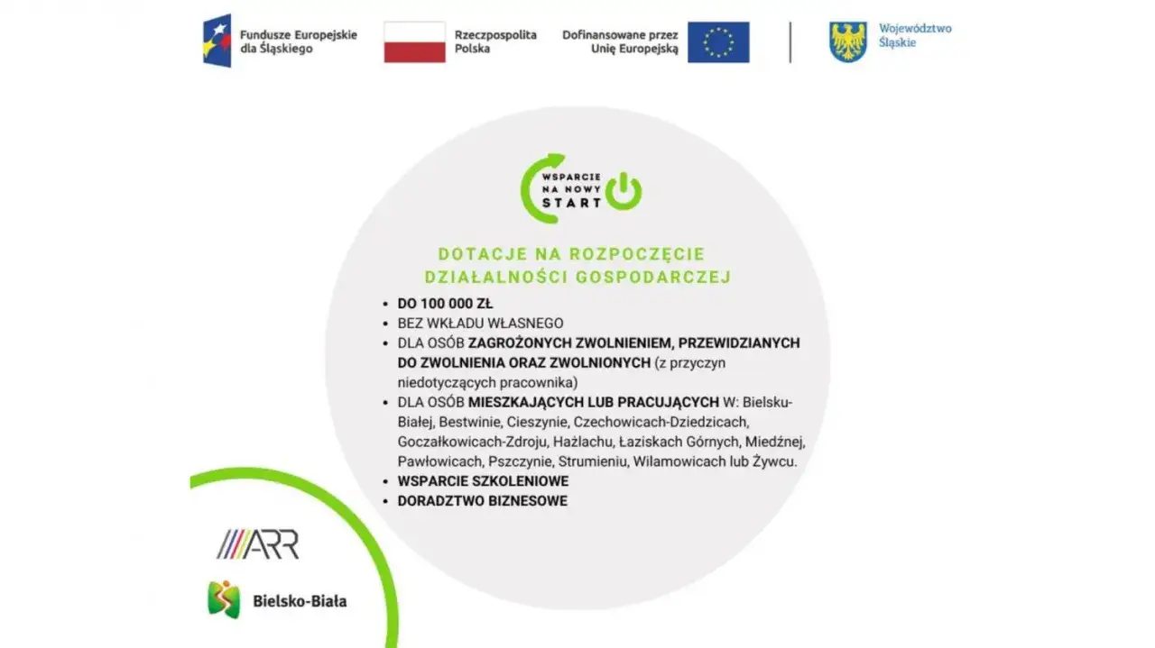 Dotacje na rozpoczęcie działalności gospodarczej do 100 000 zł, bezzwrotna pożyczka na rozpoczęcie działalności gospodarczej dla zagrożonych zwolnieniem.
