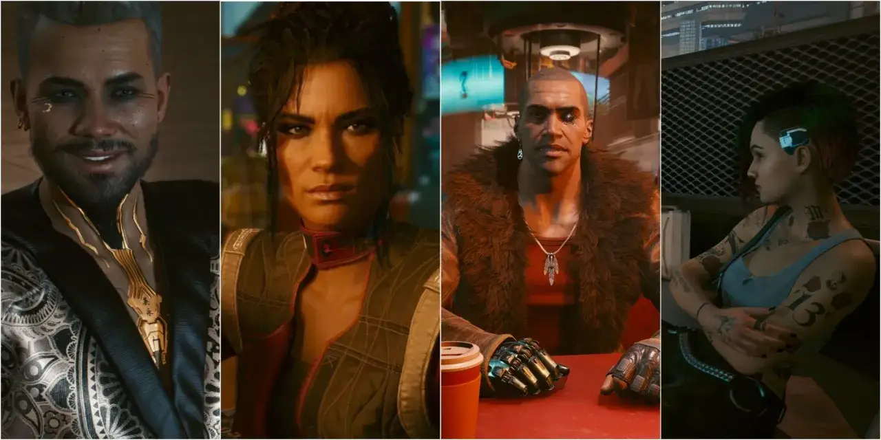 Cztery postacie z gry Cyberpunk 2077, w tym potencjalni partnerzy do romansów, w tym Judy Alvarez i Panam Palmer.