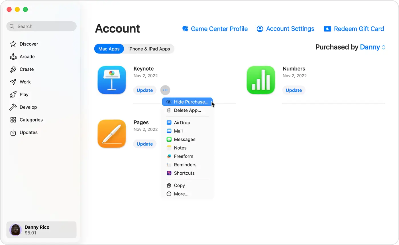 Jak usunąć płatne aplikacje z App Store? Widok konta z opcją