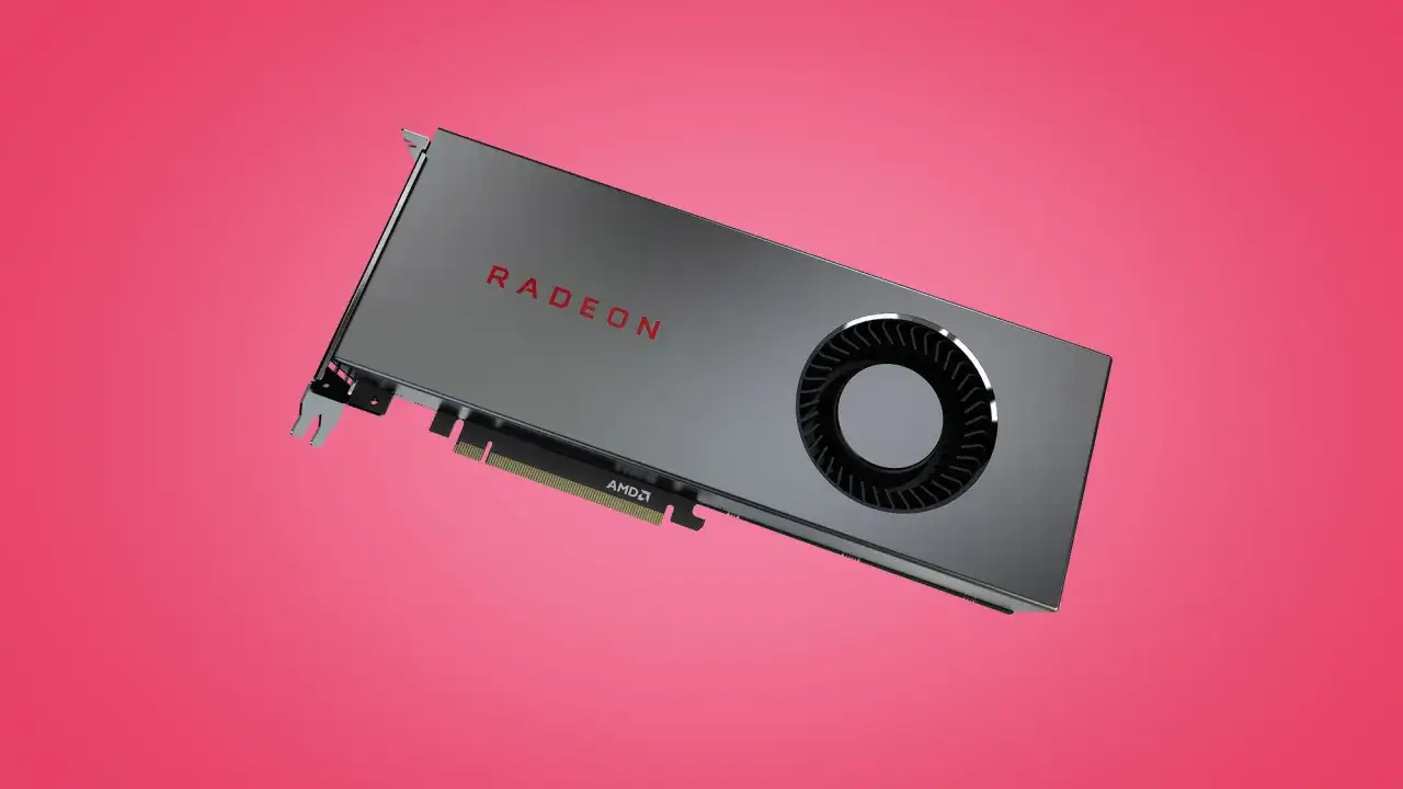 Eine AMD Radeon RX 9070 XT Grafikkarte mit rotem