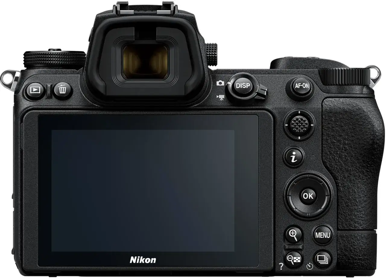 Tył aparatu Nikon z6 z ekranem LCD i przyciskami sterującymi.