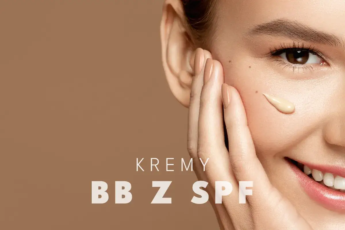 Krem BB rozświetlający z SPF na policzku kobiety. Delikatna kropla kosmetyku podkreśla naturalne piękno.