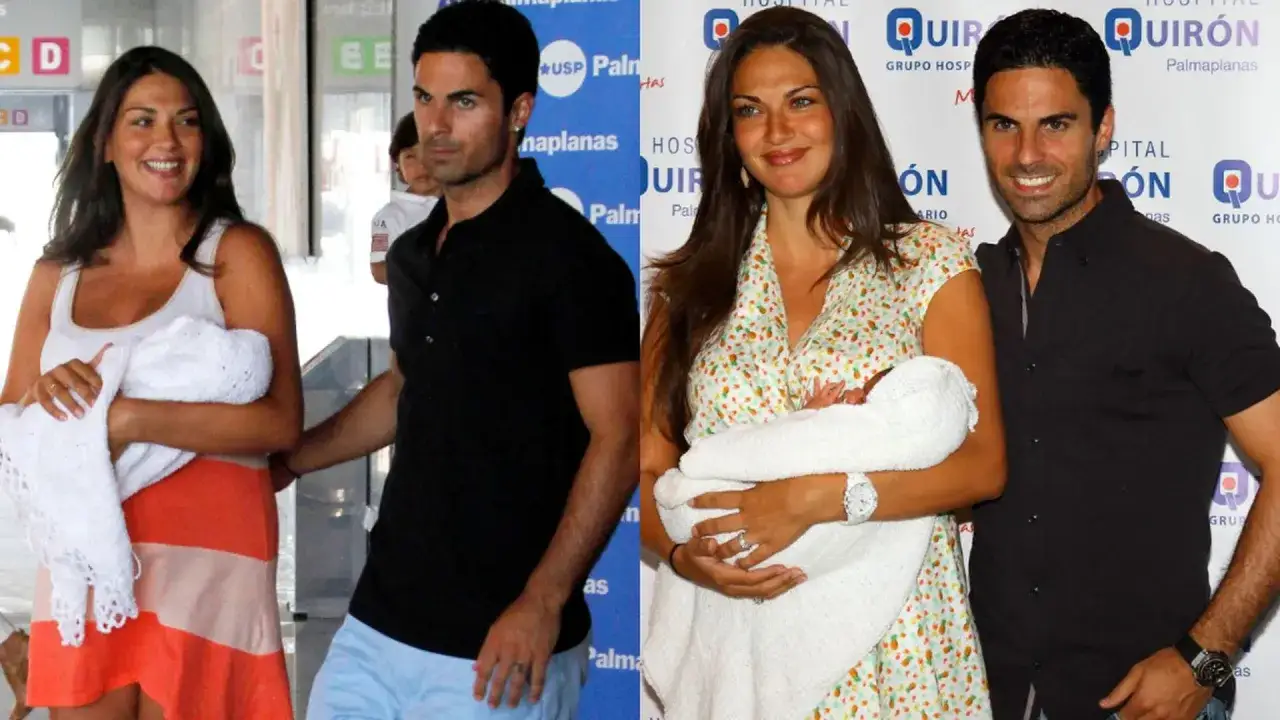 Lorena Bernal y Mikel Arteta, padres orgullosos, presentan a su hijo. La familia irradia felicidad.